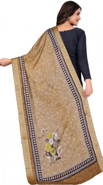 Mayawye Women's chanderi silk  Printed Dupatta (Beige, Length: 2 Mtr)