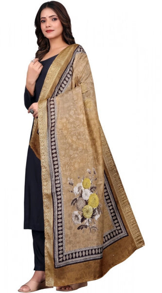 Mayawye Women's chanderi silk  Printed Dupatta (Beige, Length: 2 Mtr)
