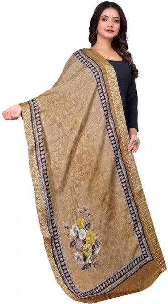 Mayawye Women's chanderi silk  Printed Dupatta (Beige, Length: 2 Mtr)
