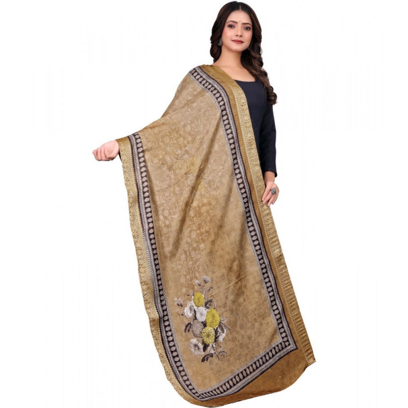 Mayawye Women's chanderi silk  Printed Dupatta (Beige, Length: 2 Mtr)