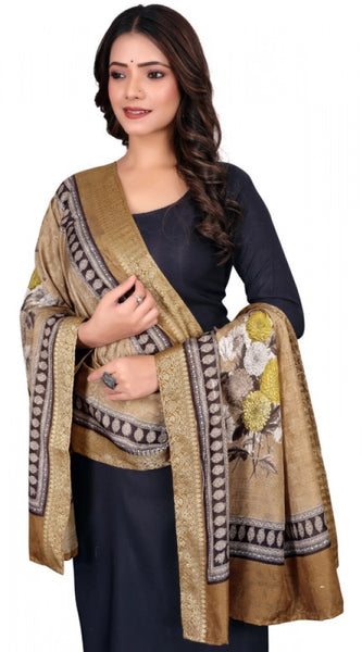 Mayawye Women's chanderi silk  Printed Dupatta (Beige, Length: 2 Mtr)