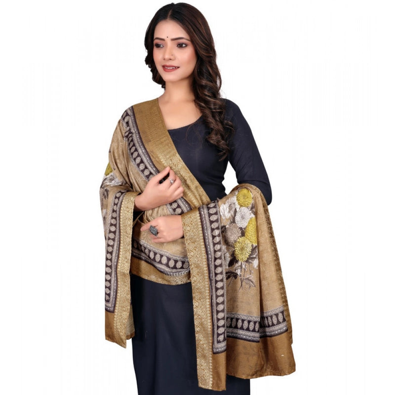 Mayawye Women's chanderi silk  Printed Dupatta (Beige, Length: 2 Mtr)