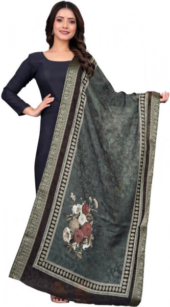 Mayawye Women's chanderi silk  Printed Dupatta (Black, Length: 2 Mtr)