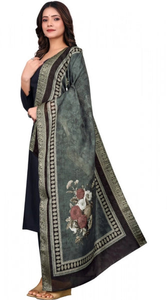 Mayawye Women's chanderi silk  Printed Dupatta (Black, Length: 2 Mtr)