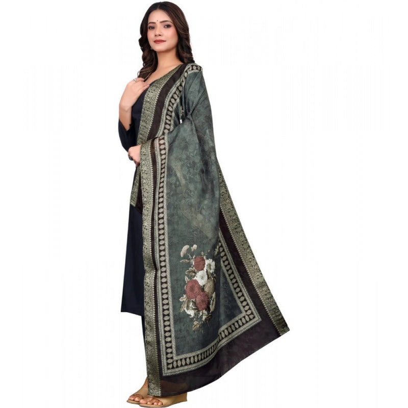 Mayawye Women's chanderi silk  Printed Dupatta (Black, Length: 2 Mtr)