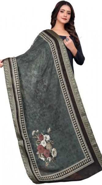 Mayawye Women's chanderi silk  Printed Dupatta (Black, Length: 2 Mtr)
