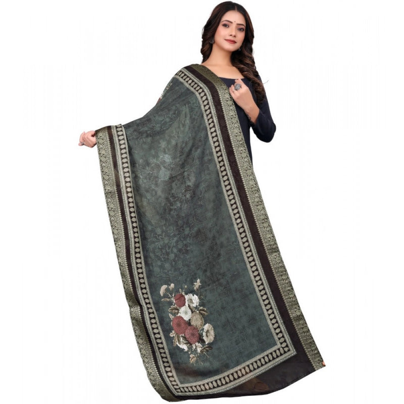 Mayawye Women's chanderi silk  Printed Dupatta (Black, Length: 2 Mtr)