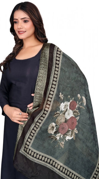 Mayawye Women's chanderi silk  Printed Dupatta (Black, Length: 2 Mtr)