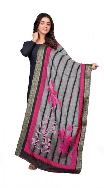 Mayawye Women's chanderi silk  Printed Dupatta (Black, Length: 2 Mtr)