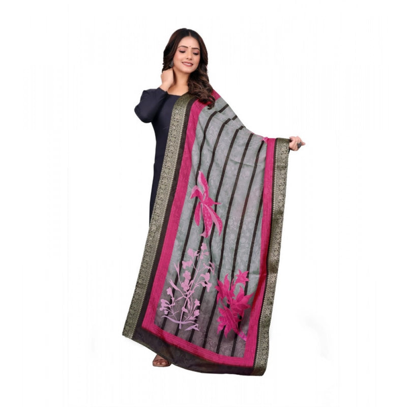 Mayawye Women's chanderi silk  Printed Dupatta (Black, Length: 2 Mtr)
