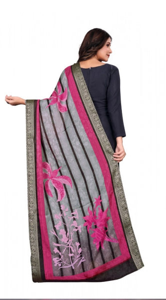 Mayawye Women's chanderi silk  Printed Dupatta (Black, Length: 2 Mtr)