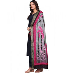 Mayawye Women's chanderi silk  Printed Dupatta (Black, Length: 2 Mtr)