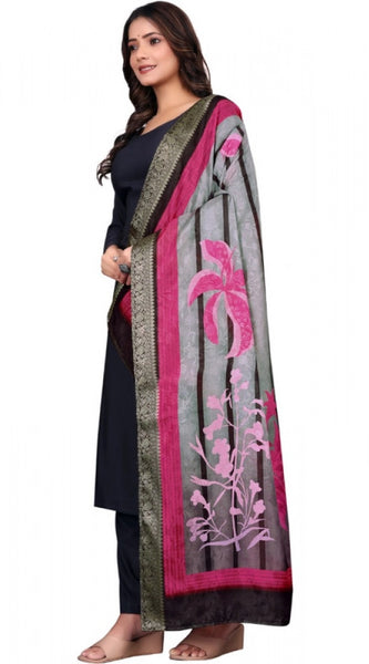 Mayawye Women's chanderi silk  Printed Dupatta (Black, Length: 2 Mtr)