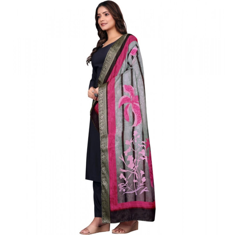 Mayawye Women's chanderi silk  Printed Dupatta (Black, Length: 2 Mtr)