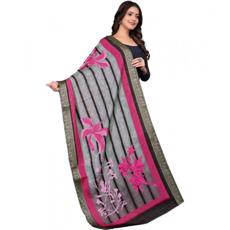 Mayawye Women's chanderi silk  Printed Dupatta (Black, Length: 2 Mtr)