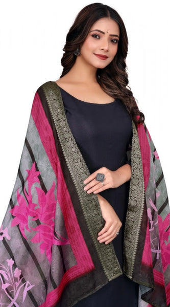 Mayawye Women's chanderi silk  Printed Dupatta (Black, Length: 2 Mtr)