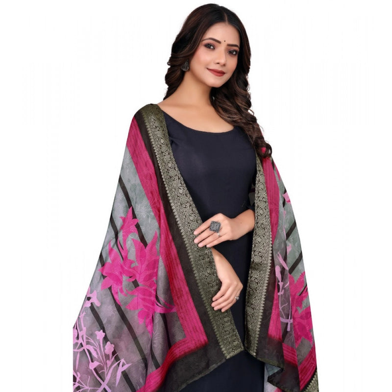 Mayawye Women's chanderi silk  Printed Dupatta (Black, Length: 2 Mtr)