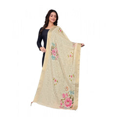Mayawye Women's chanderi silk  Printed Dupatta (Beige, Length: 2 Mtr)