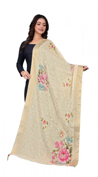 Mayawye Women's chanderi silk  Printed Dupatta (Beige, Length: 2 Mtr)