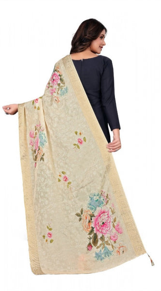 Mayawye Women's chanderi silk  Printed Dupatta (Beige, Length: 2 Mtr)