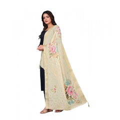 Mayawye Women's chanderi silk  Printed Dupatta (Beige, Length: 2 Mtr)