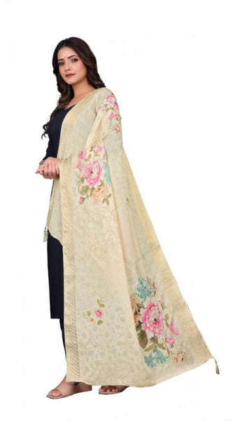 Mayawye Women's chanderi silk  Printed Dupatta (Beige, Length: 2 Mtr)