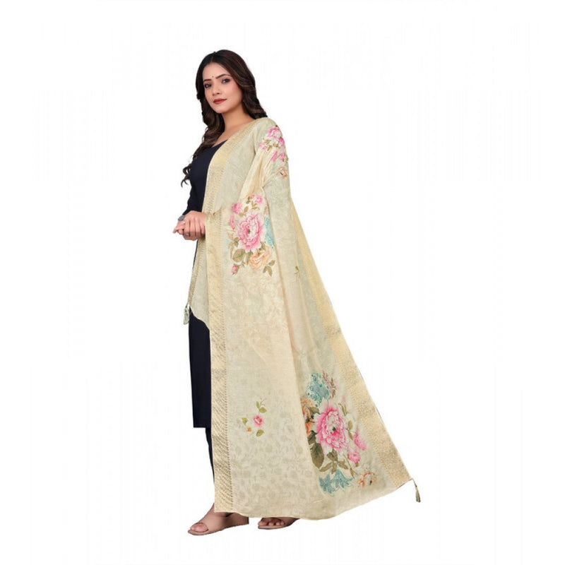 Mayawye Women's chanderi silk  Printed Dupatta (Beige, Length: 2 Mtr)
