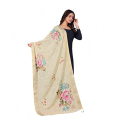 Mayawye Women's chanderi silk  Printed Dupatta (Beige, Length: 2 Mtr)