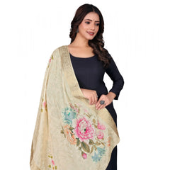 Mayawye Women's chanderi silk  Printed Dupatta (Beige, Length: 2 Mtr)