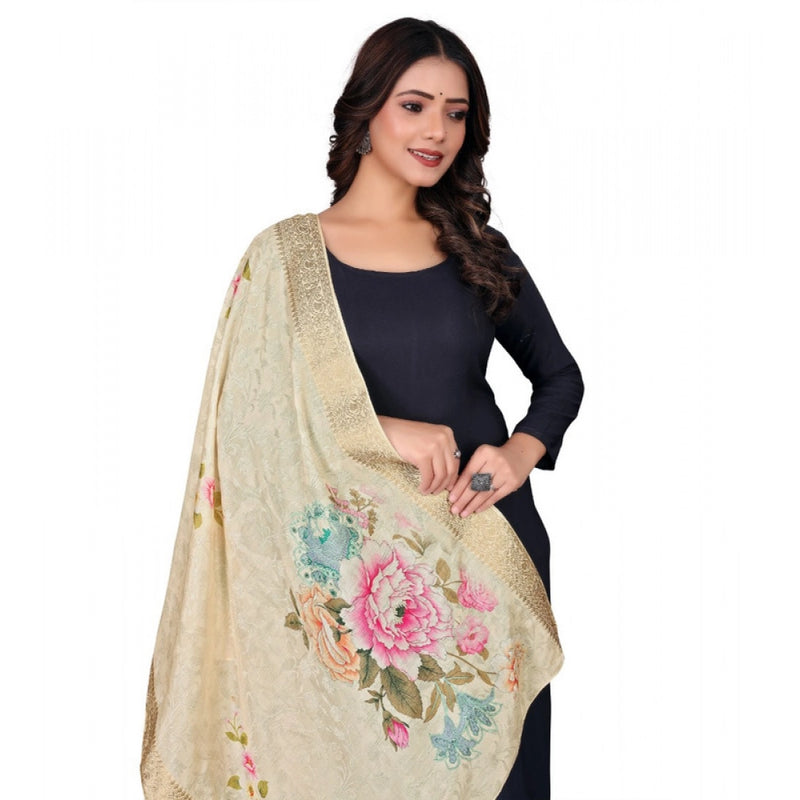 Mayawye Women's chanderi silk  Printed Dupatta (Beige, Length: 2 Mtr)