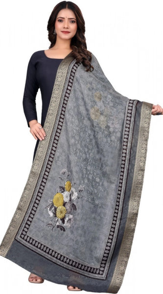Mayawye Women's chanderi silk  Printed Dupatta (Gray, Length: 2 Mtr)
