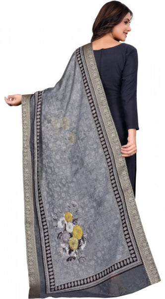 Mayawye Women's chanderi silk  Printed Dupatta (Gray, Length: 2 Mtr)