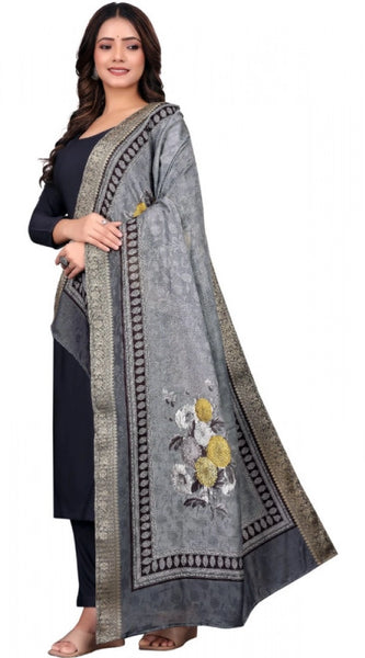 Mayawye Women's chanderi silk  Printed Dupatta (Gray, Length: 2 Mtr)