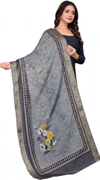 Mayawye Women's chanderi silk  Printed Dupatta (Gray, Length: 2 Mtr)