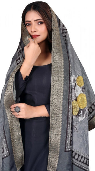 Mayawye Women's chanderi silk  Printed Dupatta (Gray, Length: 2 Mtr)