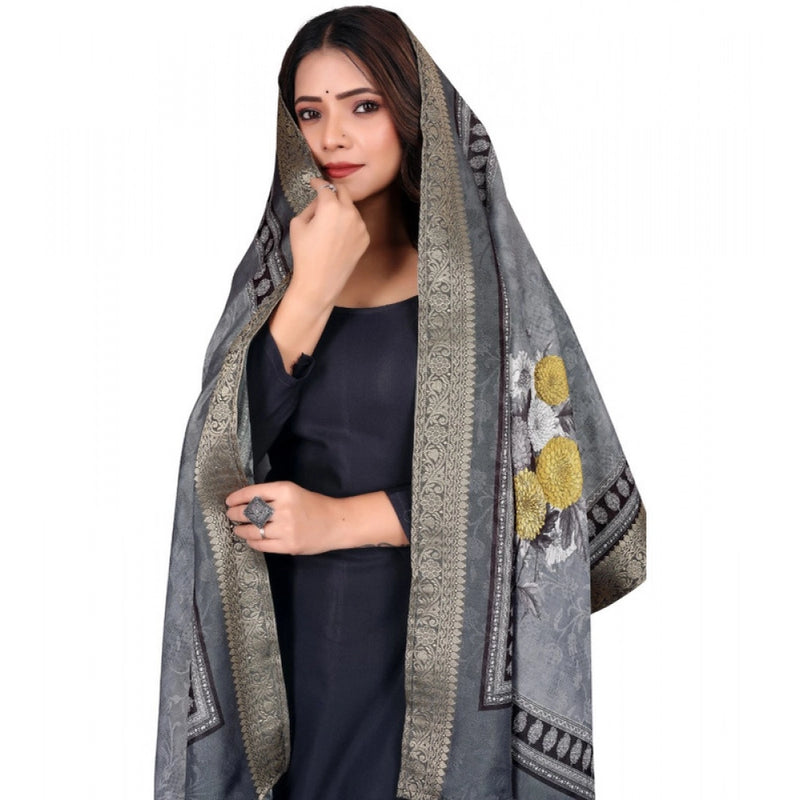 Mayawye Women's chanderi silk  Printed Dupatta (Gray, Length: 2 Mtr)
