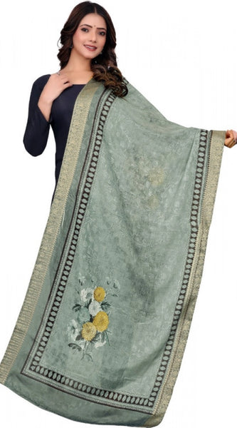 Mayawye Women's chanderi silk  Printed Dupatta (Green, Length: 2 Mtr)