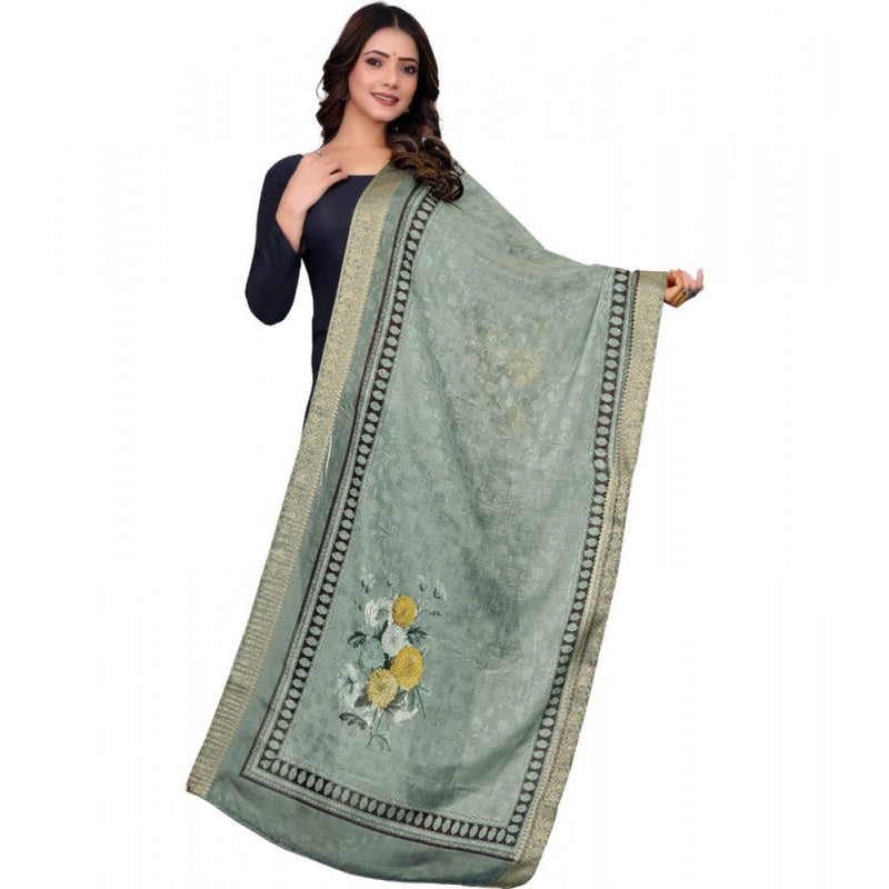 Mayawye Women's chanderi silk  Printed Dupatta (Green, Length: 2 Mtr)
