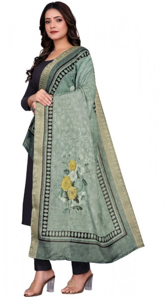 Mayawye Women's chanderi silk  Printed Dupatta (Green, Length: 2 Mtr)