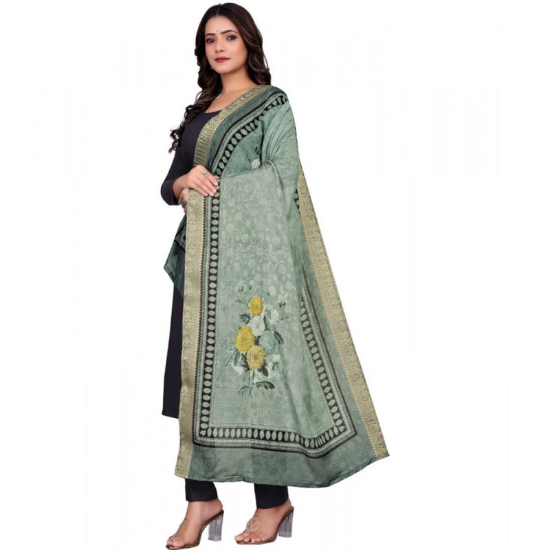 Mayawye Women's chanderi silk  Printed Dupatta (Green, Length: 2 Mtr)