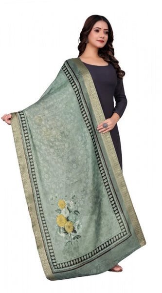 Mayawye Women's chanderi silk  Printed Dupatta (Green, Length: 2 Mtr)