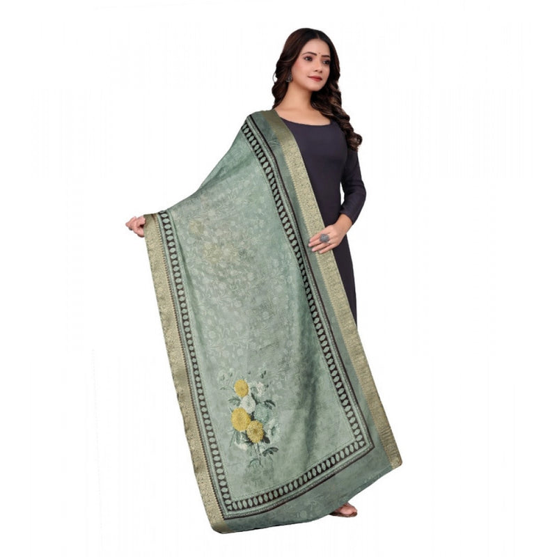 Mayawye Women's chanderi silk  Printed Dupatta (Green, Length: 2 Mtr)