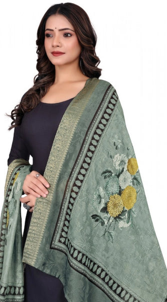 Mayawye Women's chanderi silk  Printed Dupatta (Green, Length: 2 Mtr)