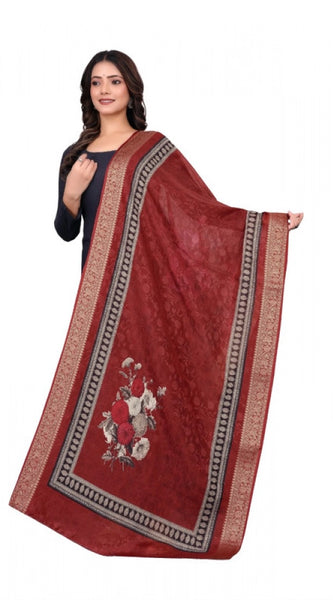 Mayawye Women's chanderi silk  Printed Dupatta (Maroon, Length: 2 Mtr)