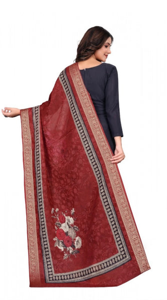 Mayawye Women's chanderi silk  Printed Dupatta (Maroon, Length: 2 Mtr)