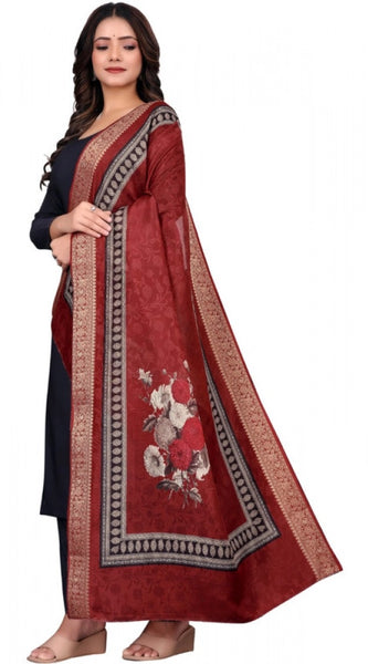 Mayawye Women's chanderi silk  Printed Dupatta (Maroon, Length: 2 Mtr)