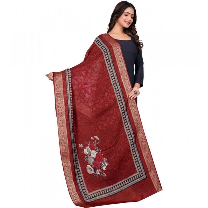 Mayawye Women's chanderi silk  Printed Dupatta (Maroon, Length: 2 Mtr)