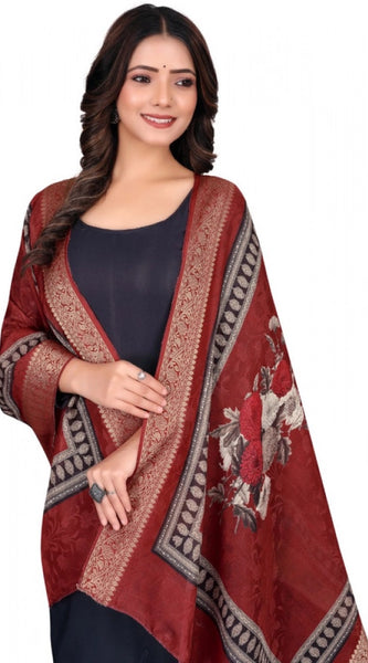 Mayawye Women's chanderi silk  Printed Dupatta (Maroon, Length: 2 Mtr)