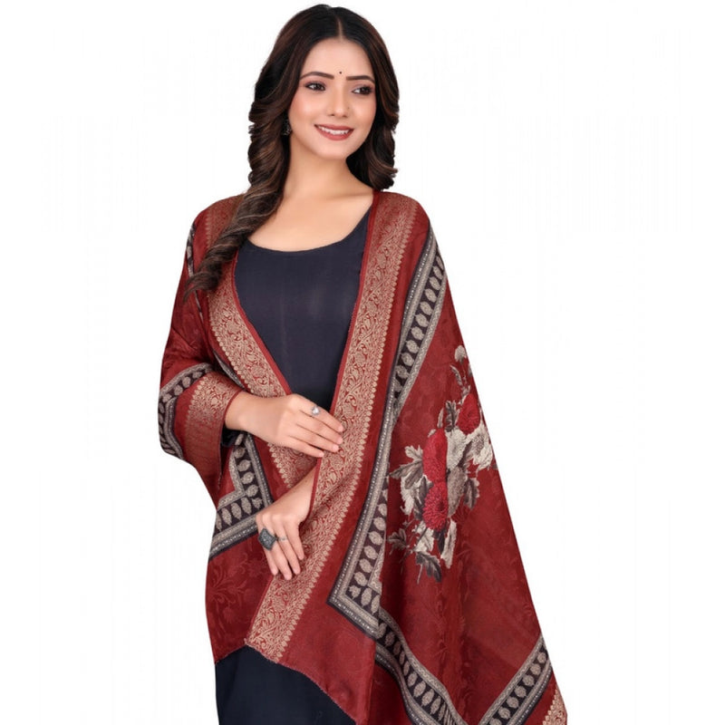 Mayawye Women's chanderi silk  Printed Dupatta (Maroon, Length: 2 Mtr)