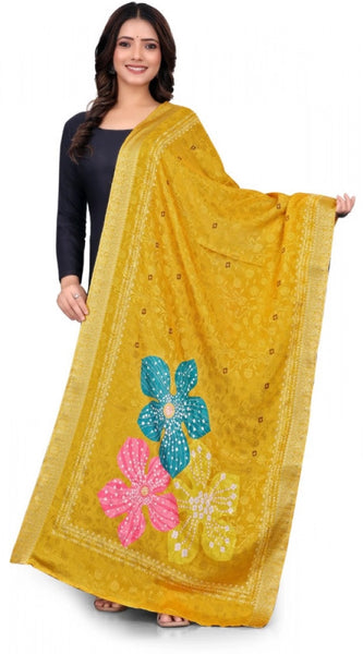 Mayawye Women's chanderi silk  Printed Dupatta (Yellow, Length: 2 Mtr)